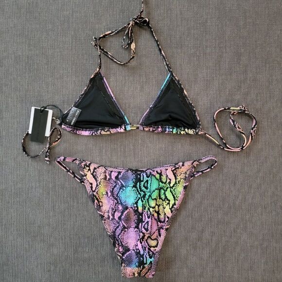 Kendall & Kylie Women's Mesh Trim Tie Dye Snake Triangle Bikini Set Size… - Picture 13 of 16